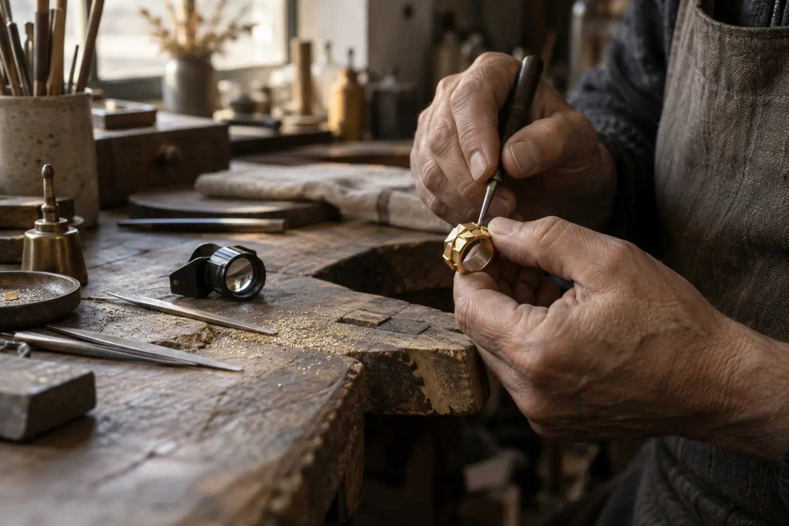 AURELIA artisan hand finishing a gold ring